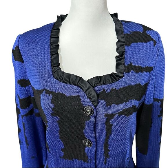 Toula Blue and Black Knit Jacket with Ruffles Sz 6 NWT - Picture 7 of 14